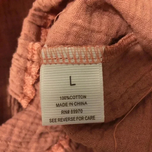 Eden & Olivia 100% Cotton Blush Pink Gauzy Top with Tie back Women's size Large - Picture 5 of 9